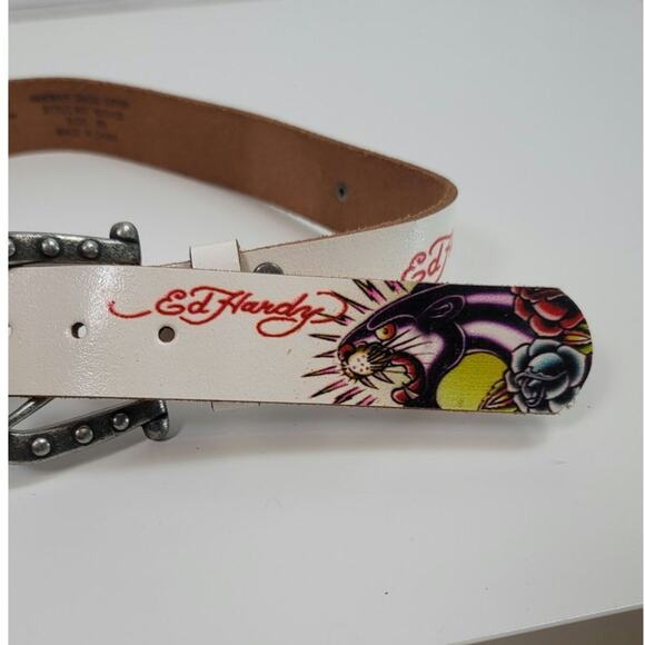 ED HARDY Y2K LEATHER WHITE BELT, SZ XS - Picture 2 of 10